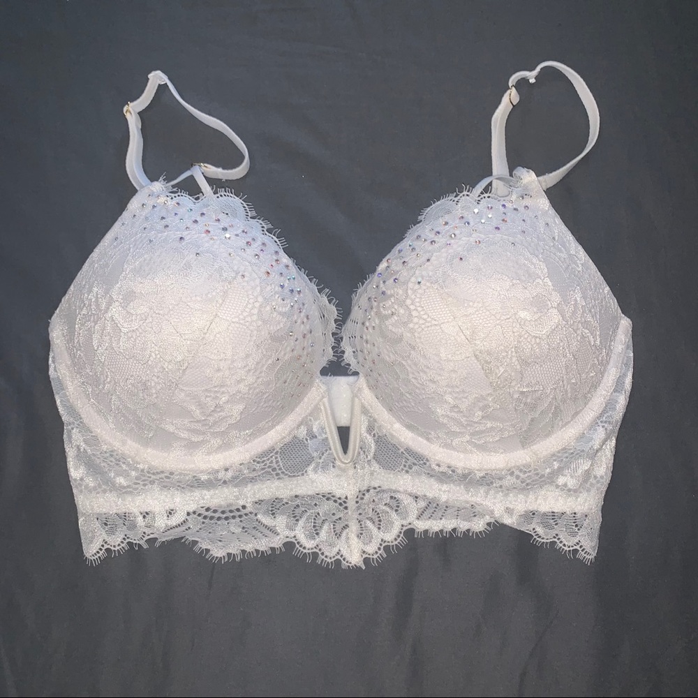 LA SENZA white lace and rhinestones bra